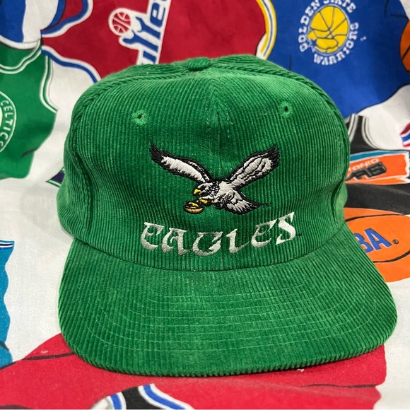 Rare Vintage Philadelphia Eagles NFL Embroidered Corduroy Snap Back Hat Cap